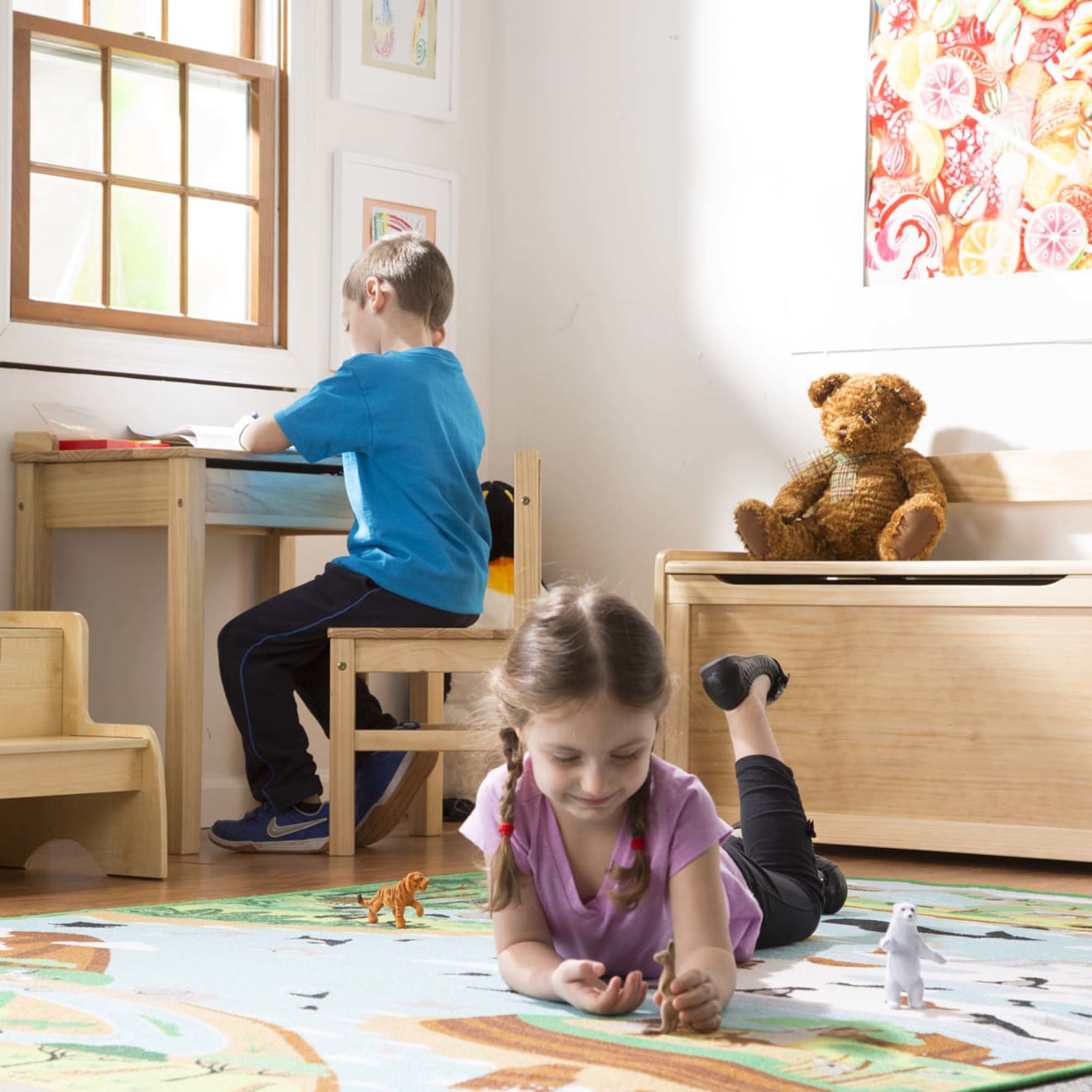 Child's Lift-Top Desk & Chair - Honey