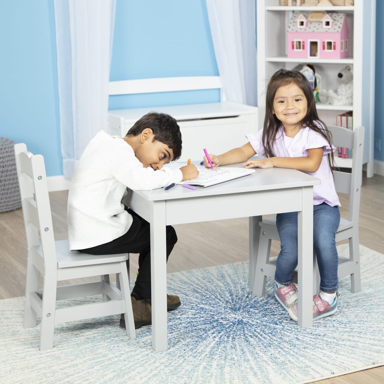 Wooden Table & 2 Chairs - Gray